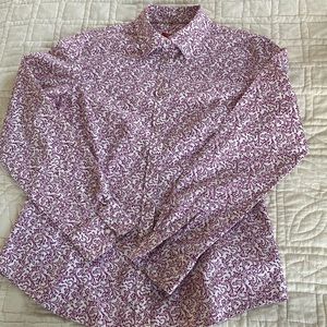 Talbots paisley stretch cotton fitted blouse in plum.